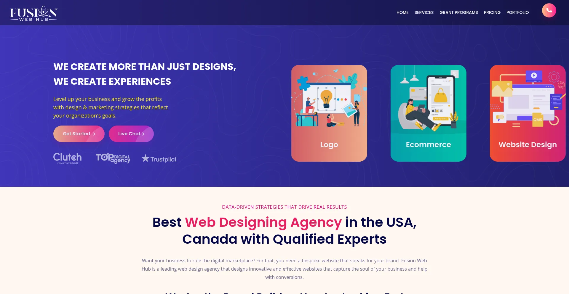 Website screenshot of Fusionwebhub.com