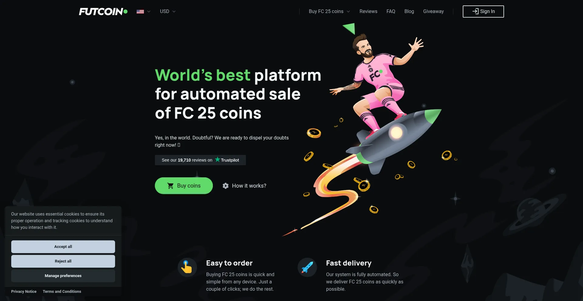 Website screenshot of Futcoin.net