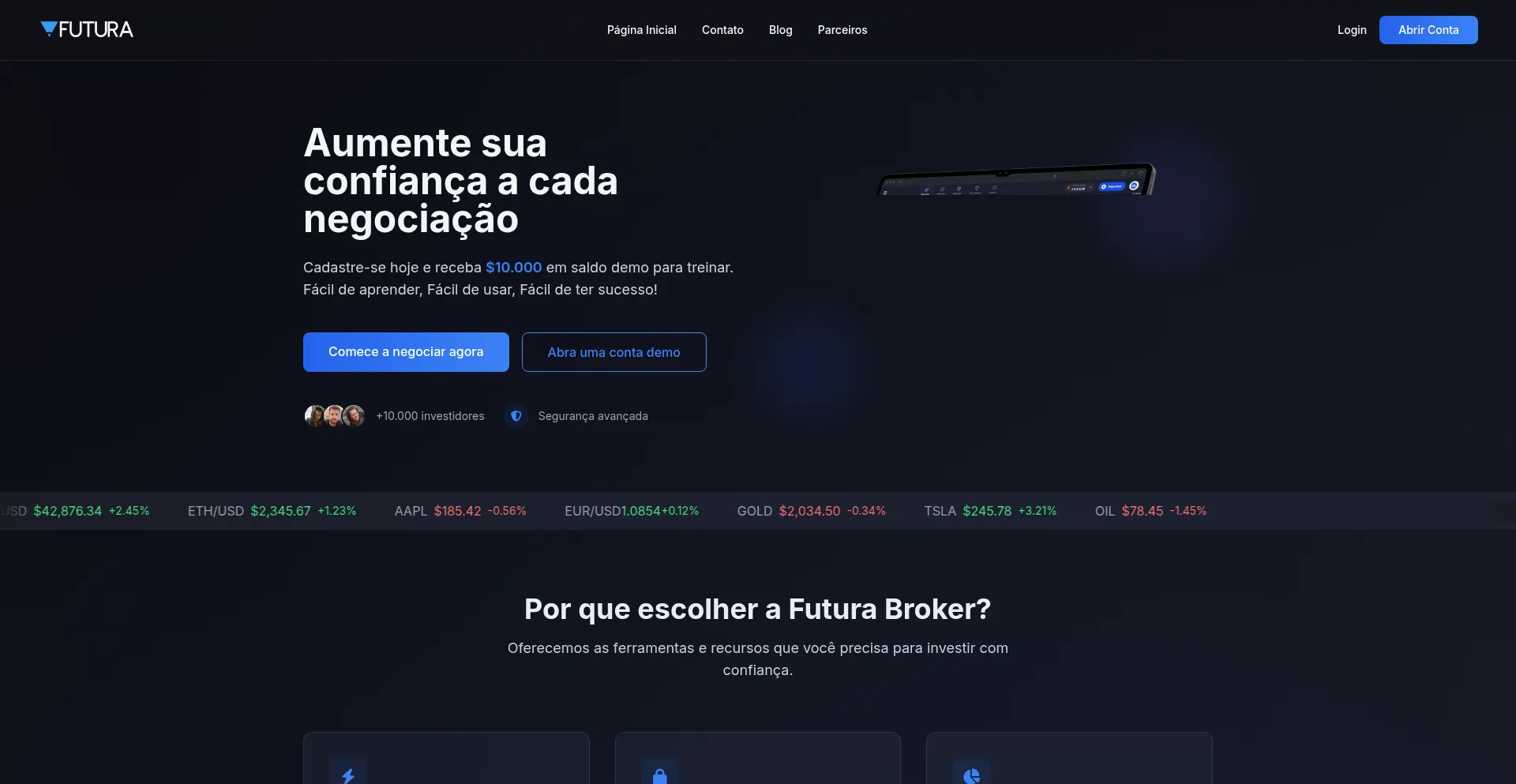 Website screenshot of Futurabroker.com