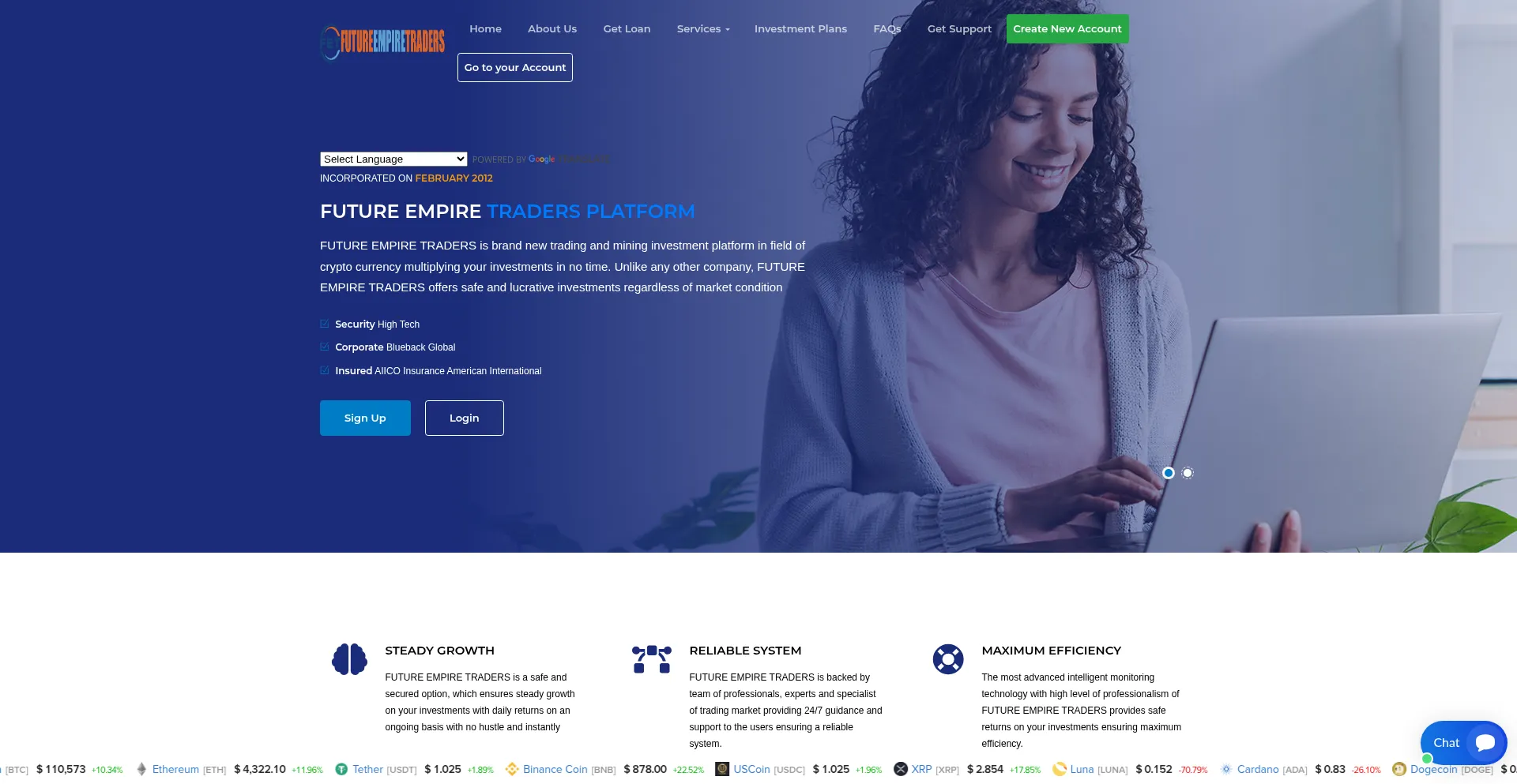 Website screenshot of Futurempiretraders.com
