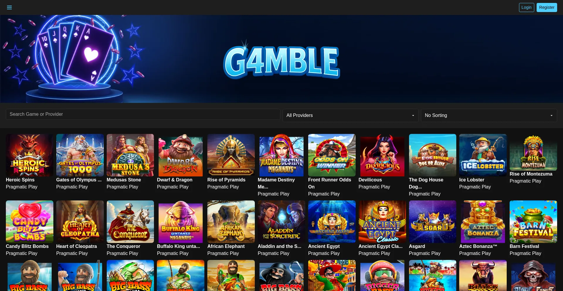 Website screenshot of G4mble.com