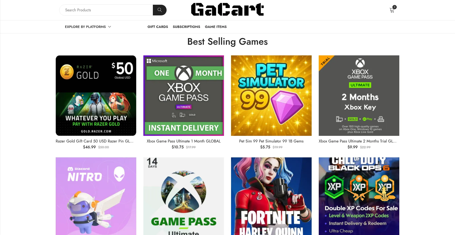 Website screenshot of Gacart.com