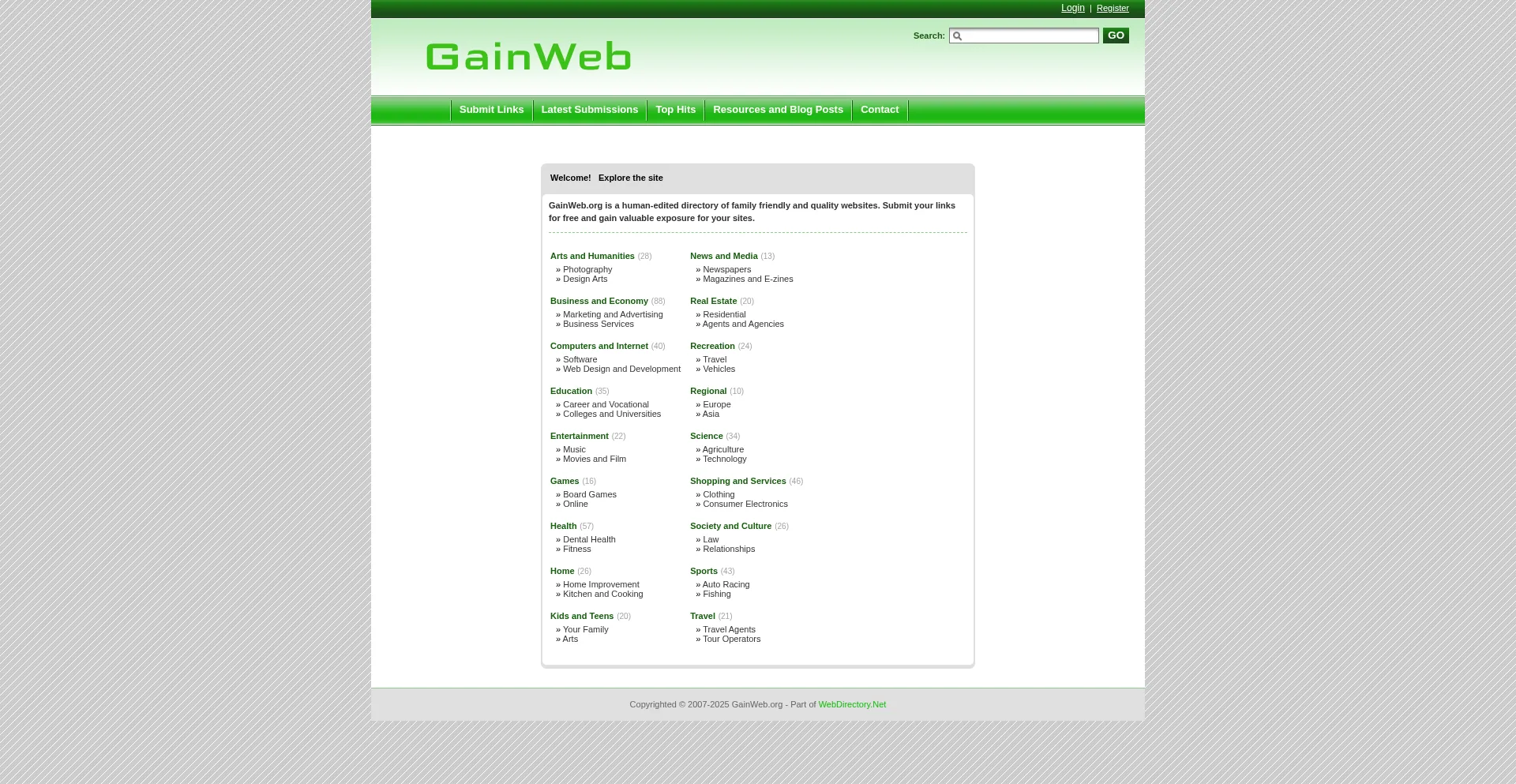 Website screenshot of Gainweb.org