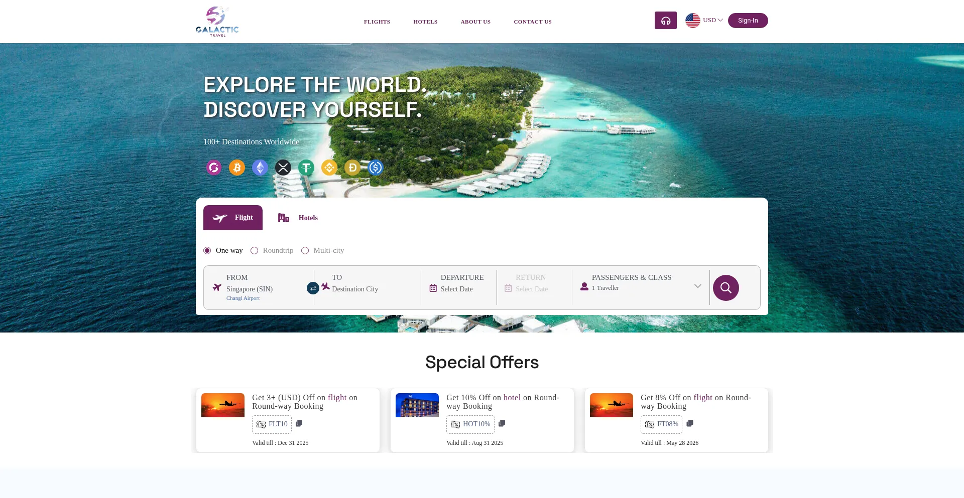Website screenshot of Galactic.travel