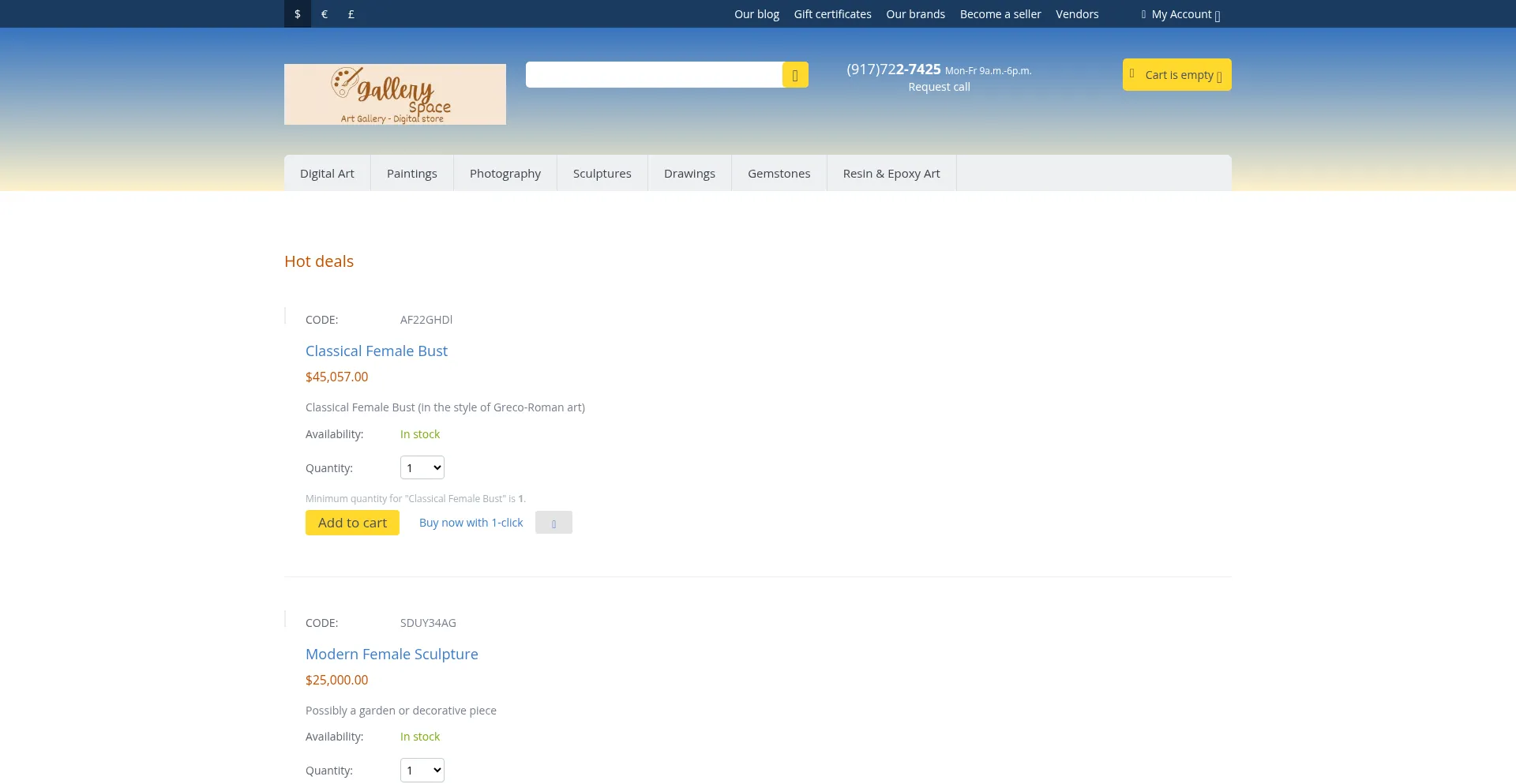 Website screenshot of Galleryspace.store