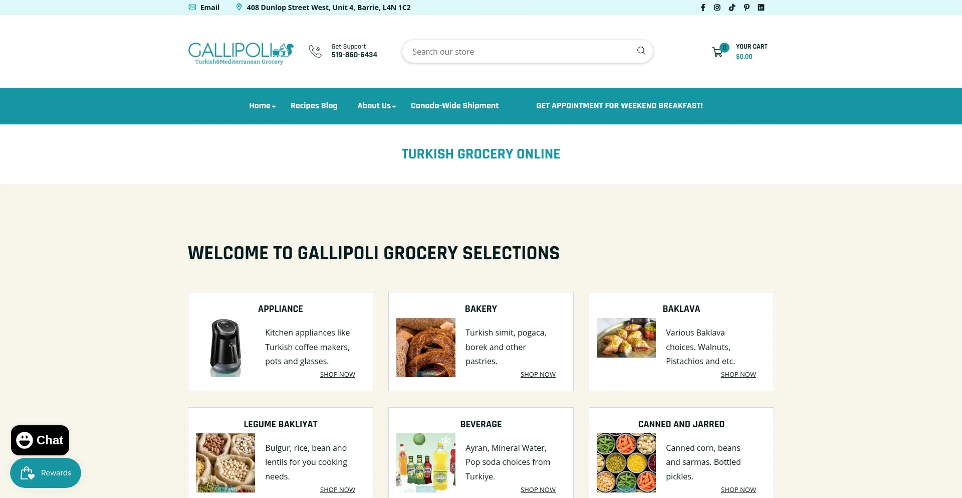 Website screenshot of Gallipoligrocery.ca