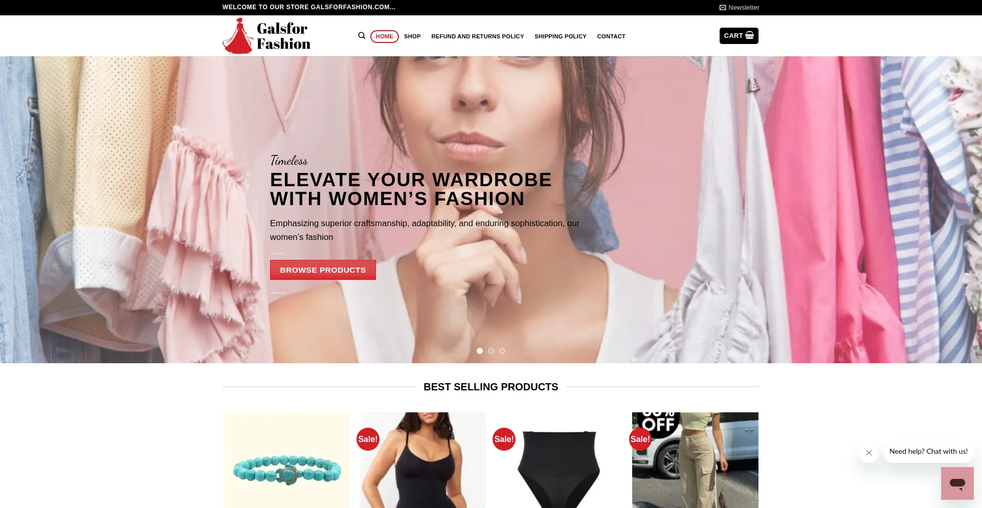 Website screenshot of Galsforfashion.com