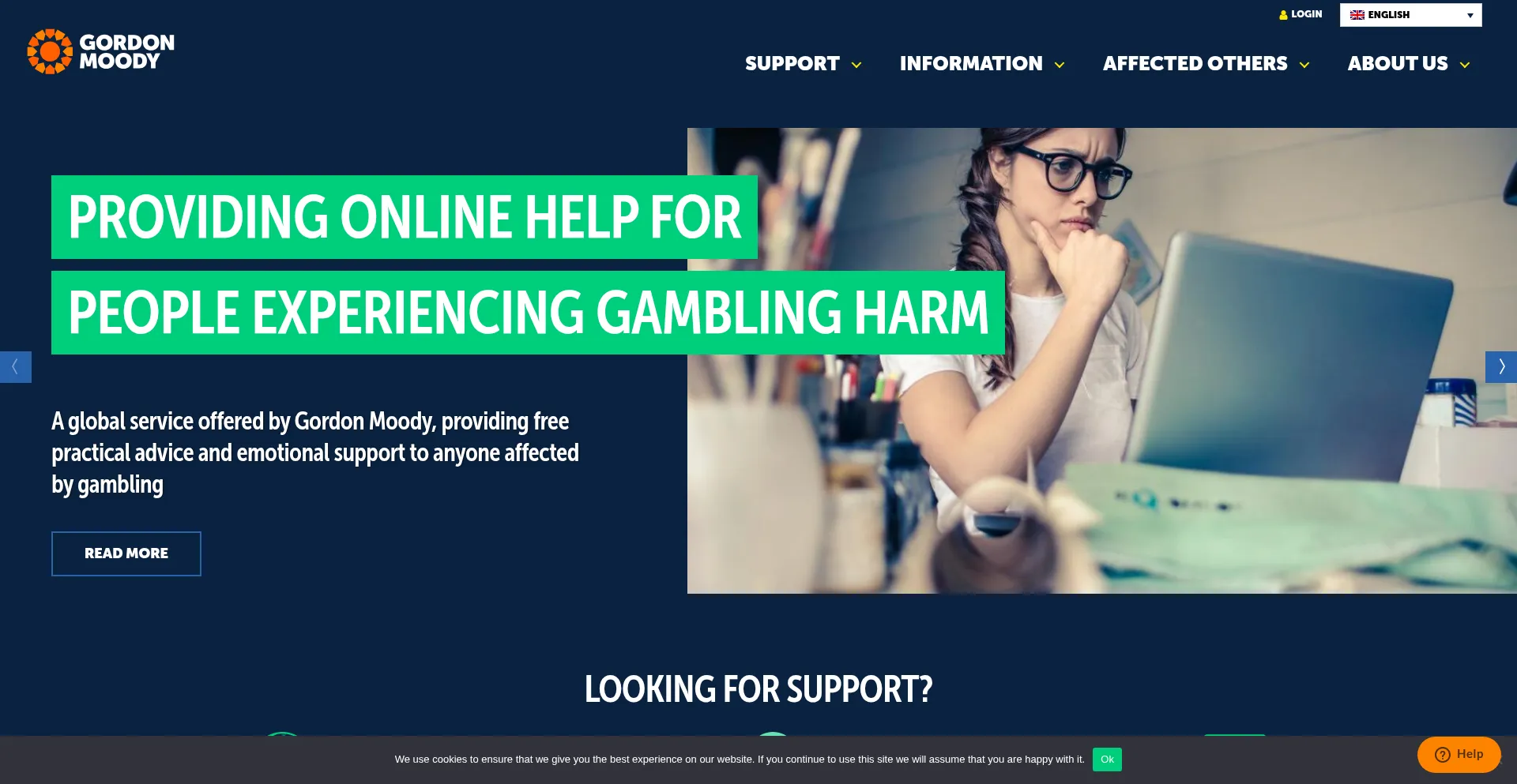 Website screenshot of Gamblingtherapy.org