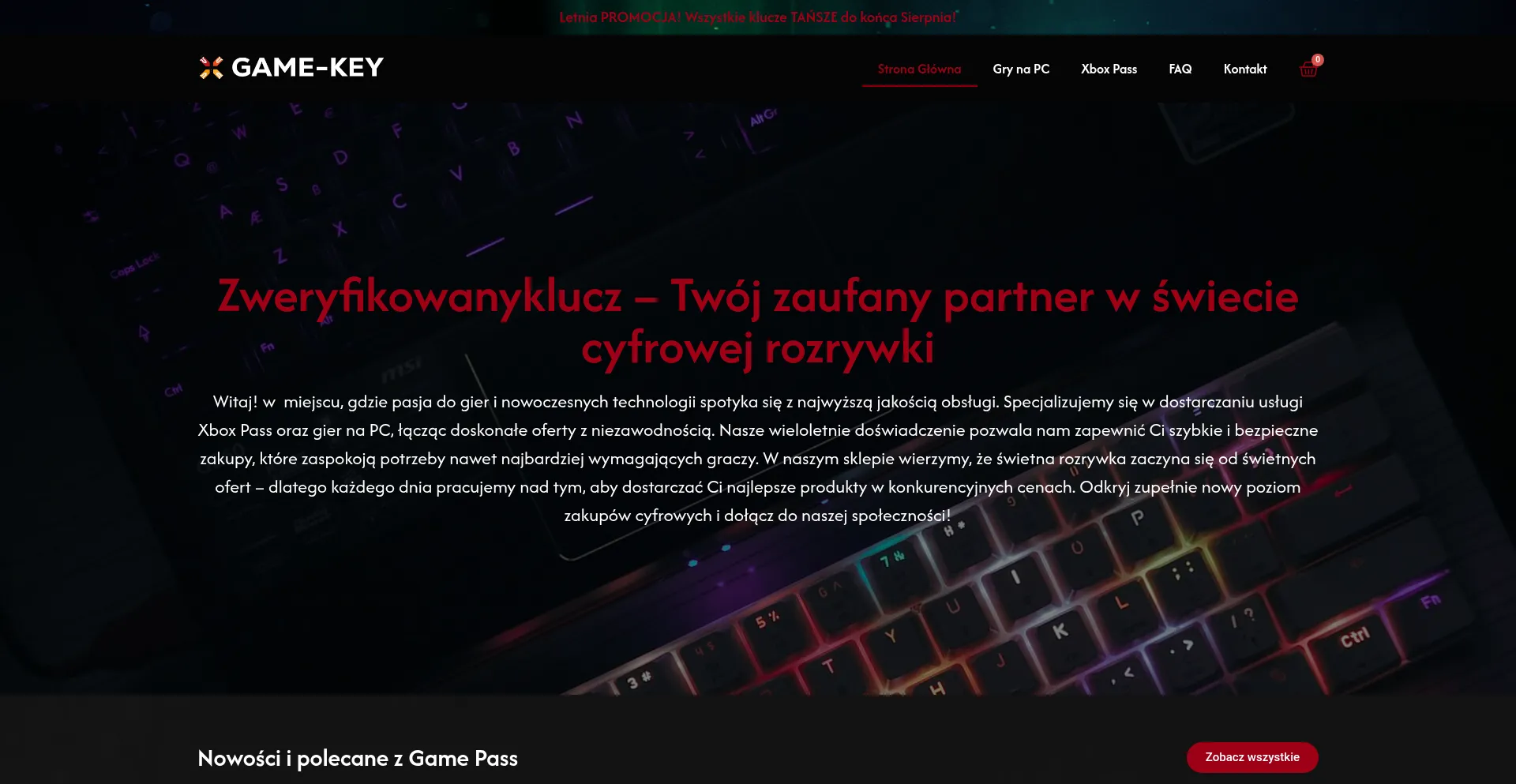 Website screenshot of Game-key.pl