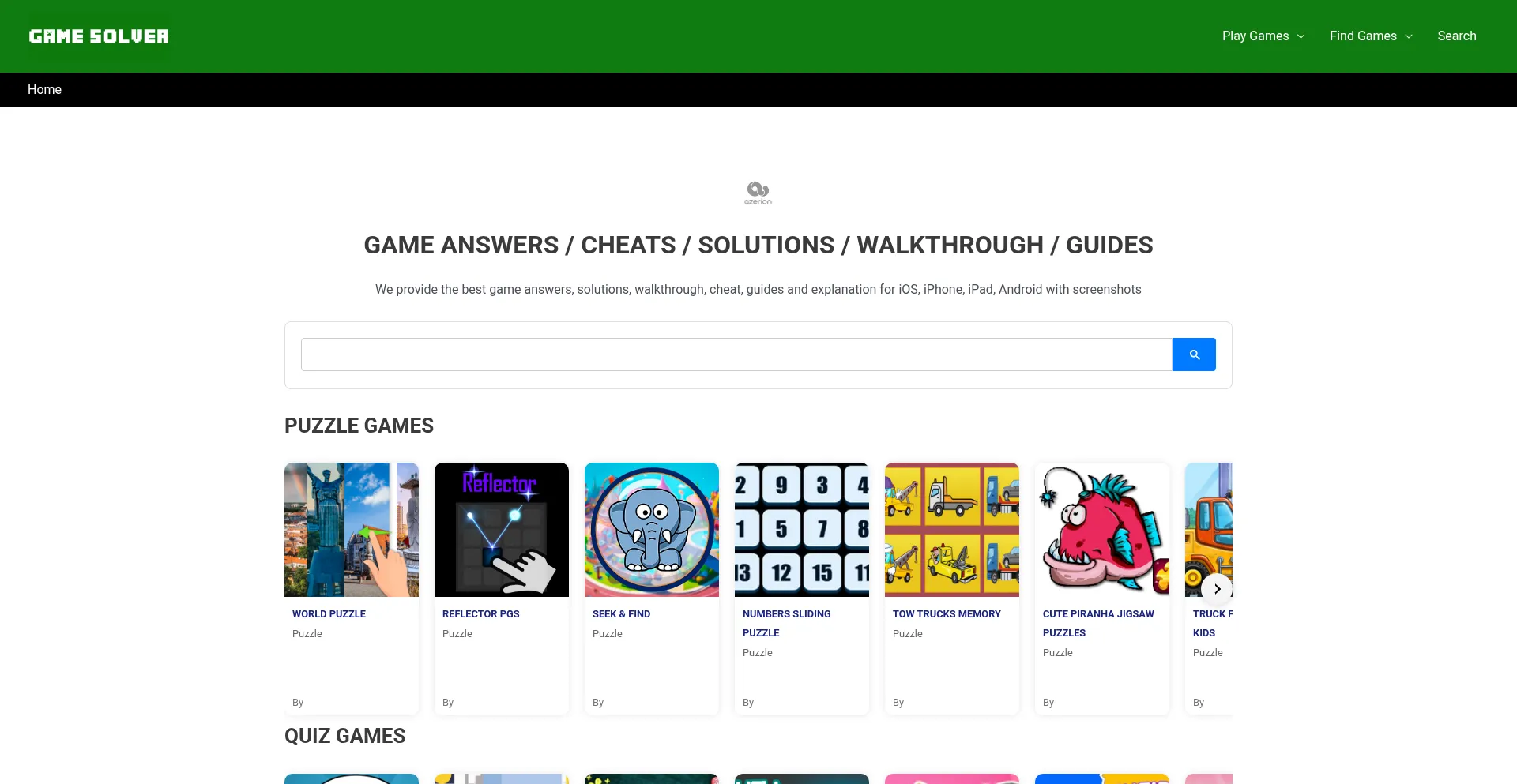 Website screenshot of Game-solver.com