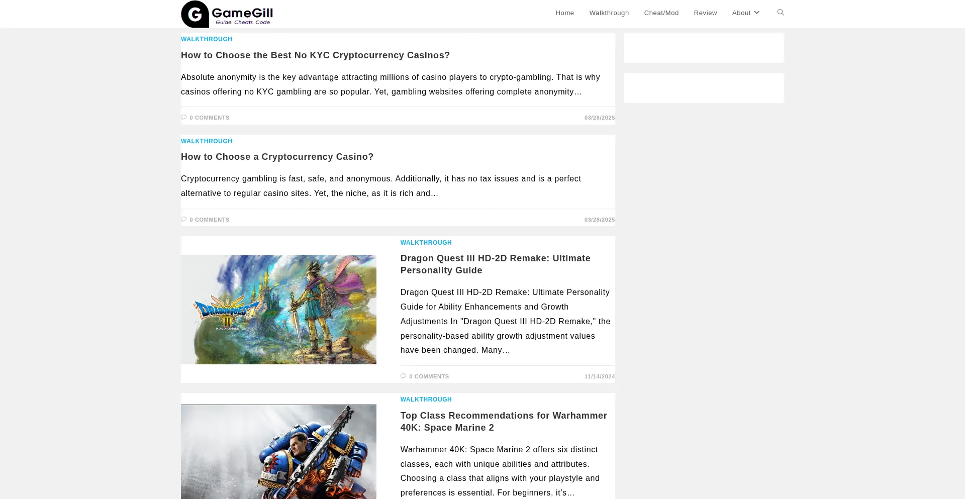 Website screenshot of Gamegill.com