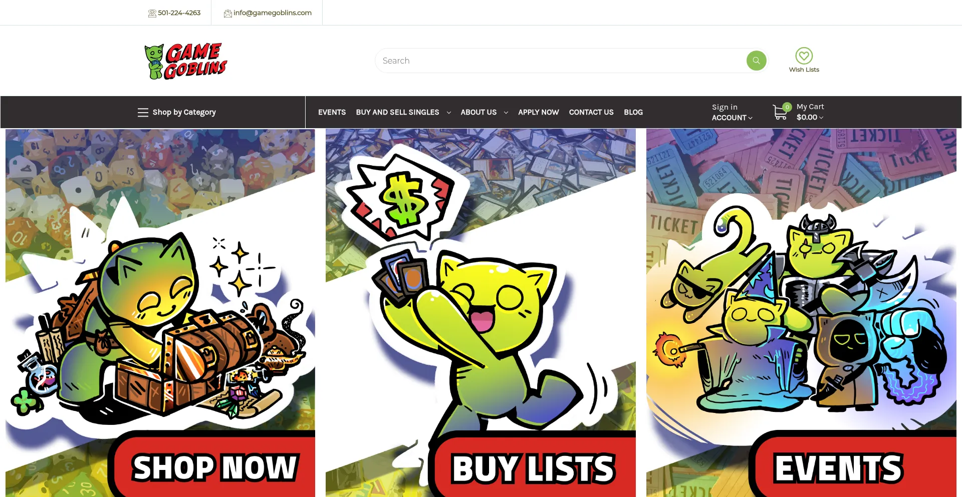 Website screenshot of Gamegoblins.com