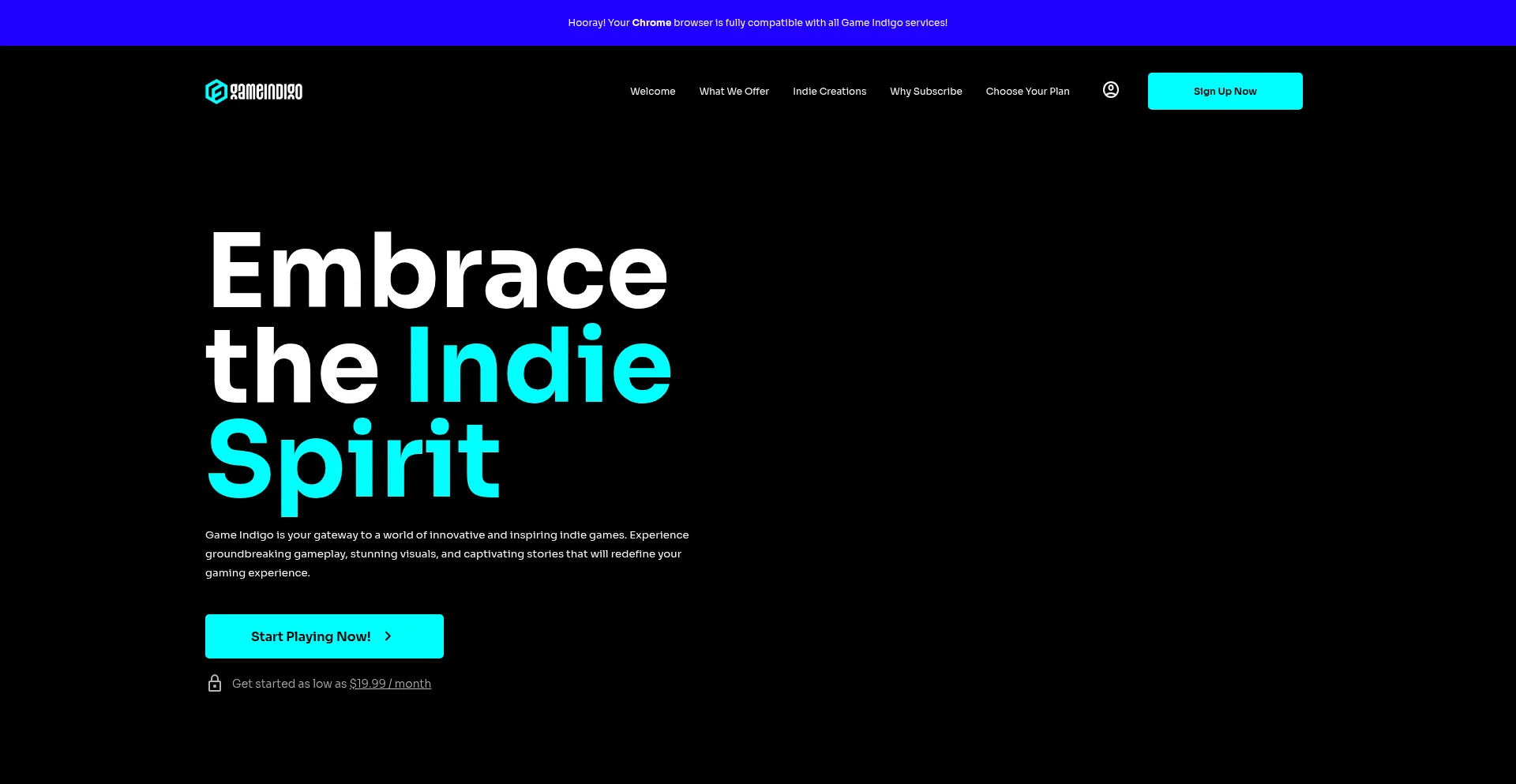 Website screenshot of Gameindigo.cloud