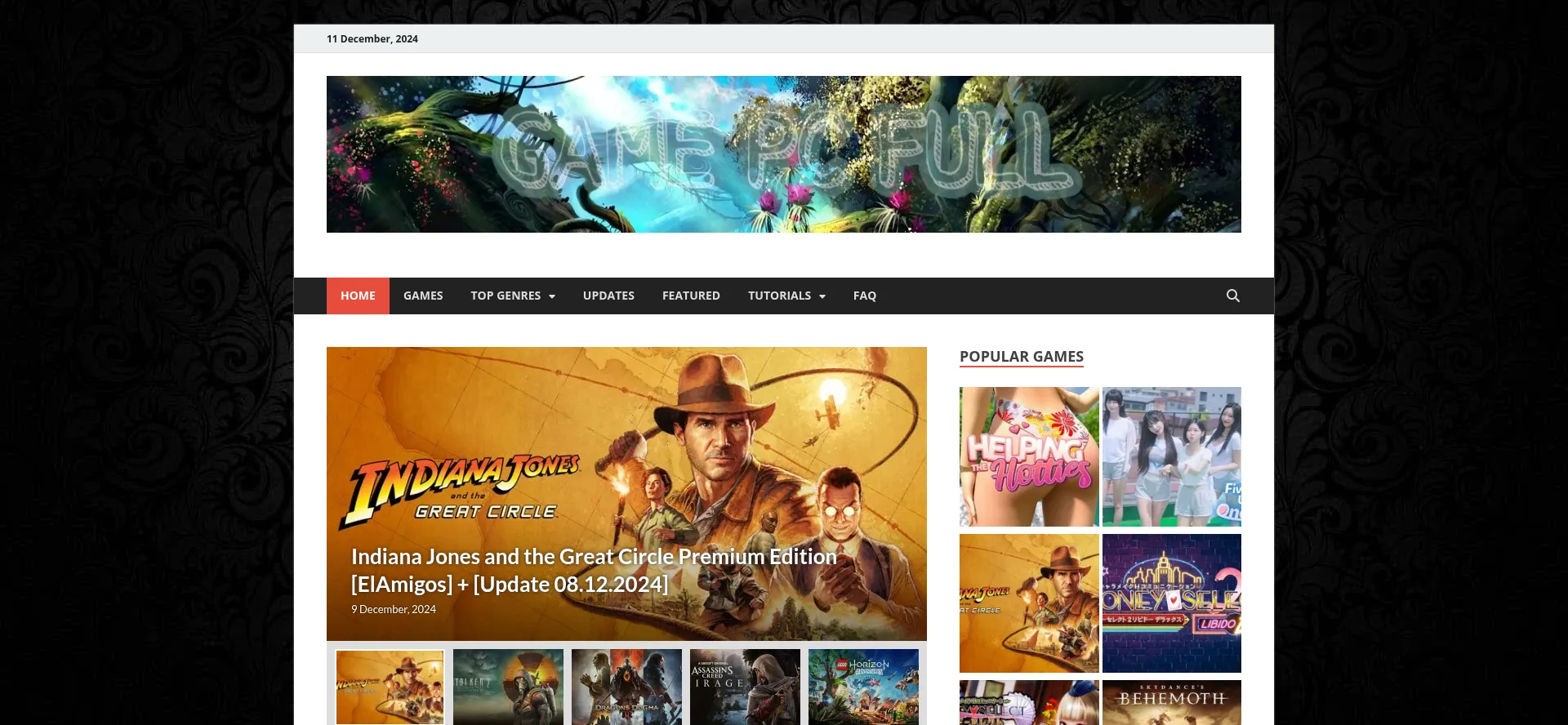 Website screenshot of Gamepcfull.com