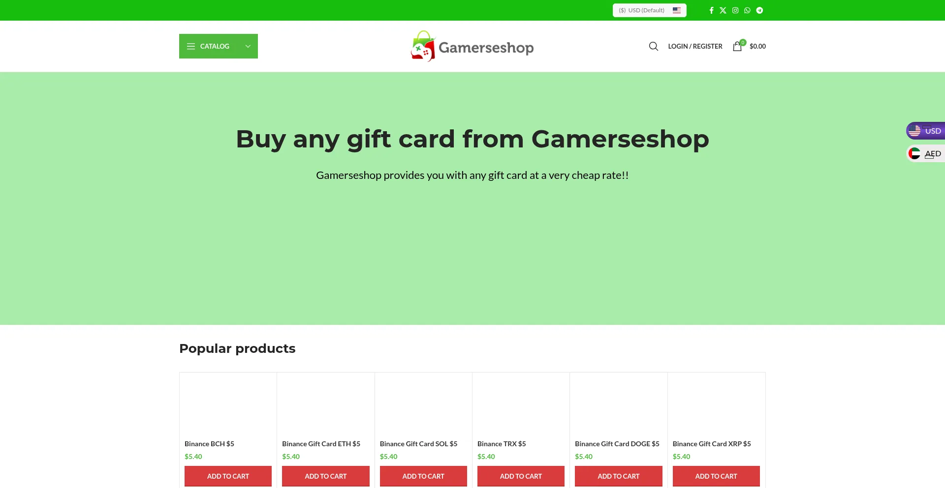 Website screenshot of Gamerseshop.com