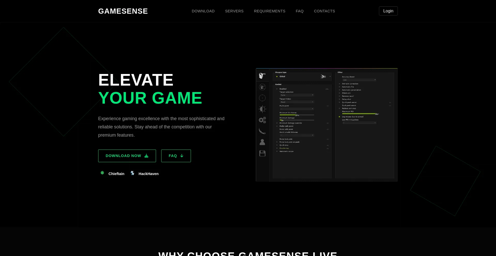 Website screenshot of Gamesense.live