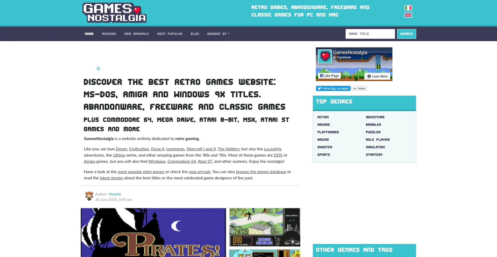 Website screenshot of Gamesnostalgia.com