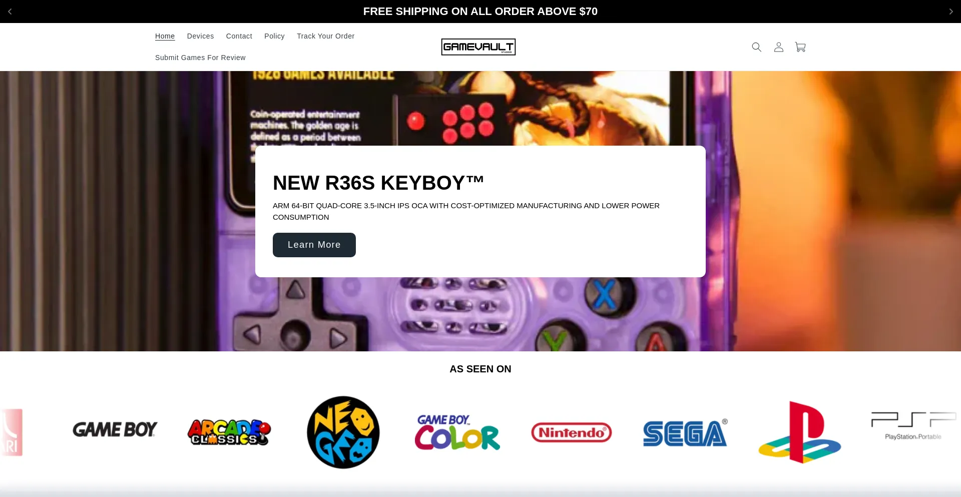 Website screenshot of Gamevaultow.com