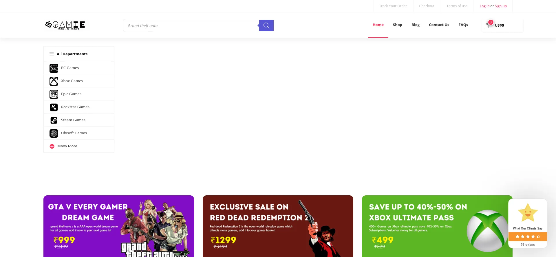 Website screenshot of Gamie.in