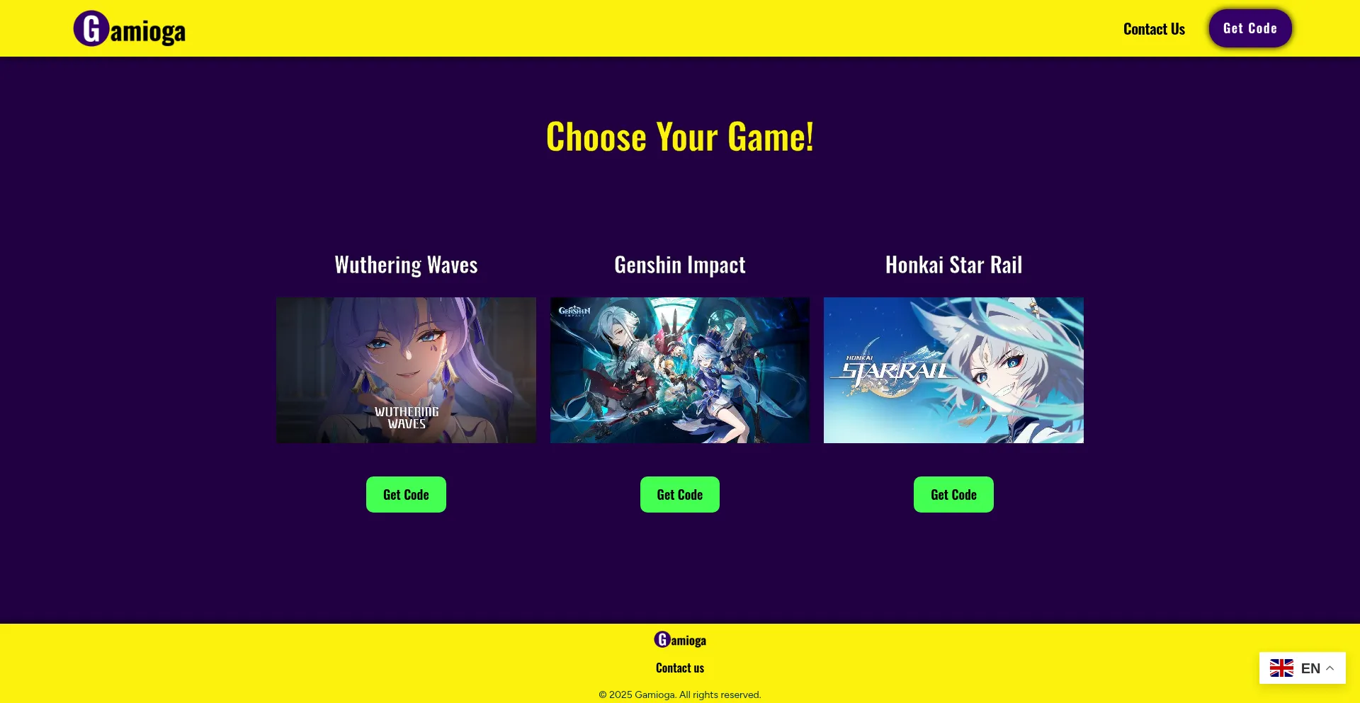 Website screenshot of Gamioga.com