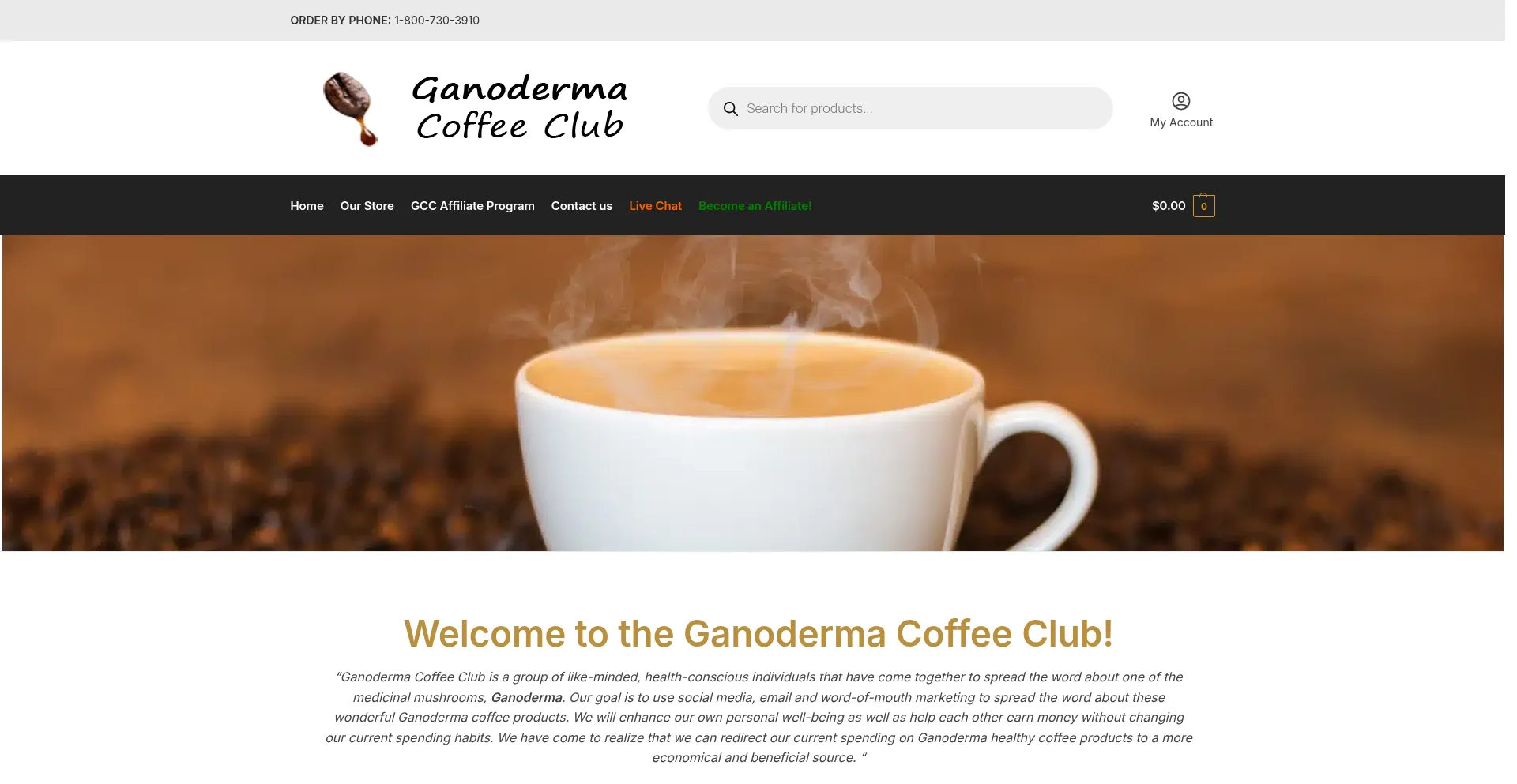 Website screenshot of Ganodermacoffeeclub.com