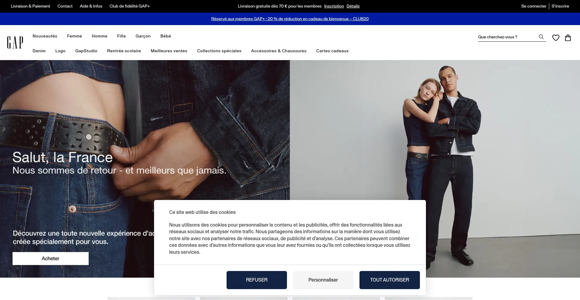 Website screenshot of Gap-france.fr