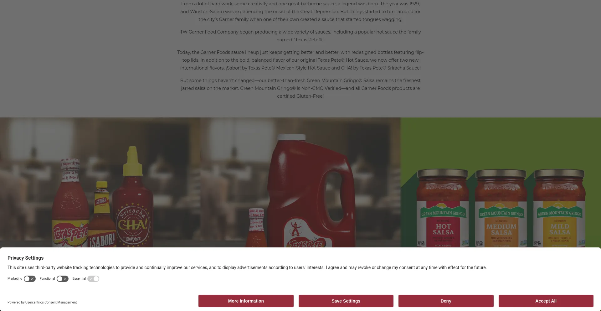Website screenshot of Garnerfoods.com