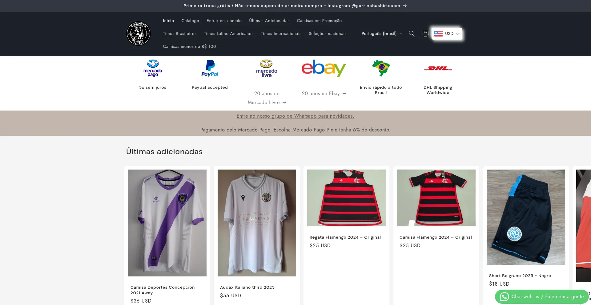 Website screenshot of Garrinchashirts.com