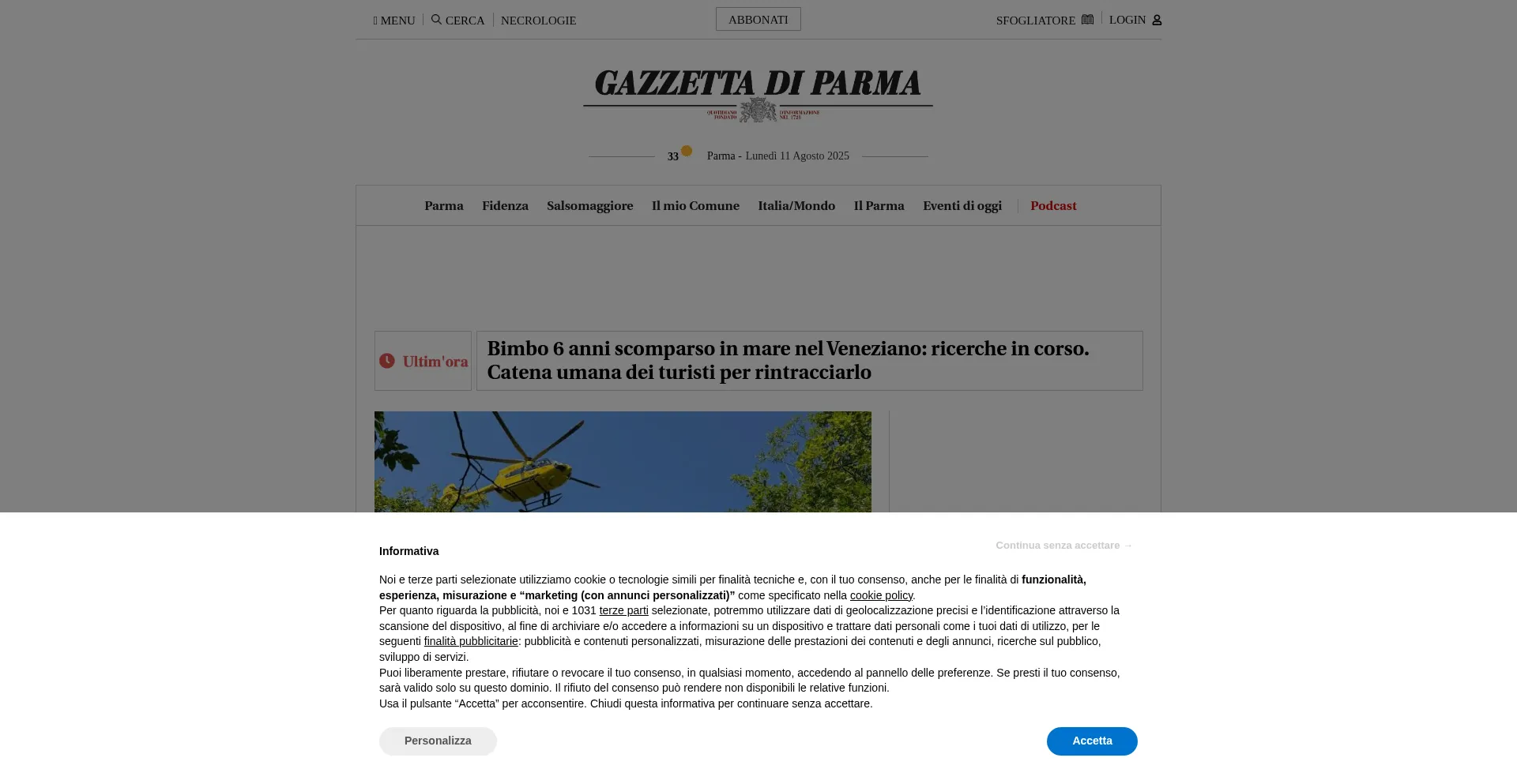 Website screenshot of Gazzettadiparma.it