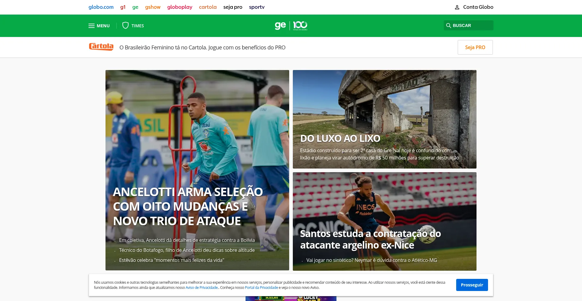 Website screenshot of Ge.globo.com