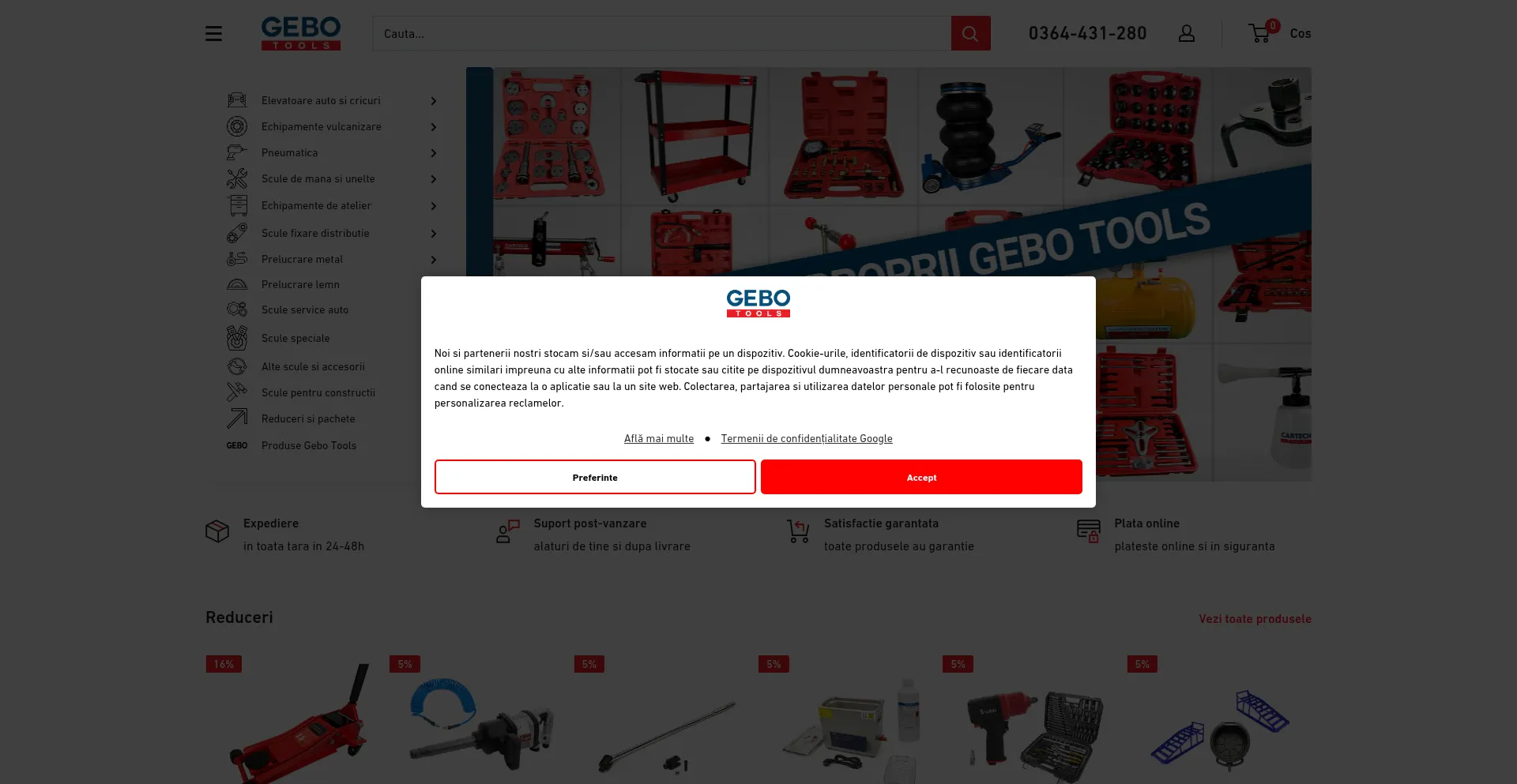 Website screenshot of Gebotools.ro