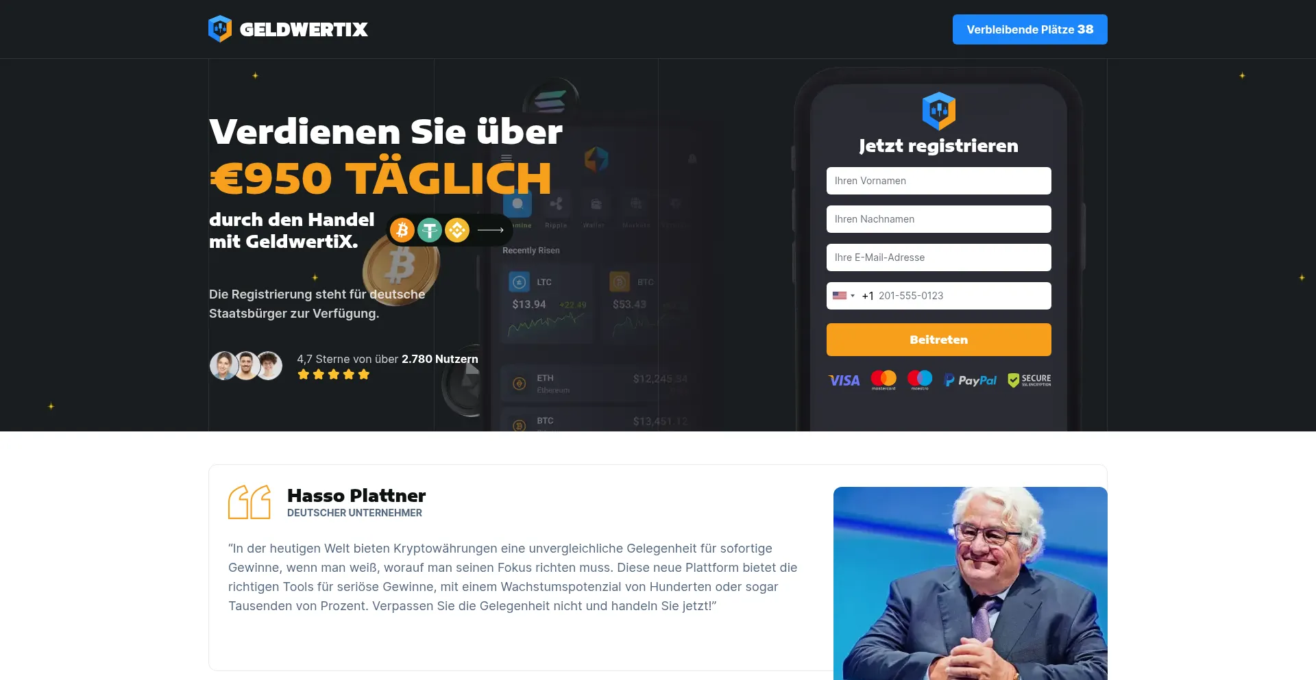 Website screenshot of Geldwertix.com