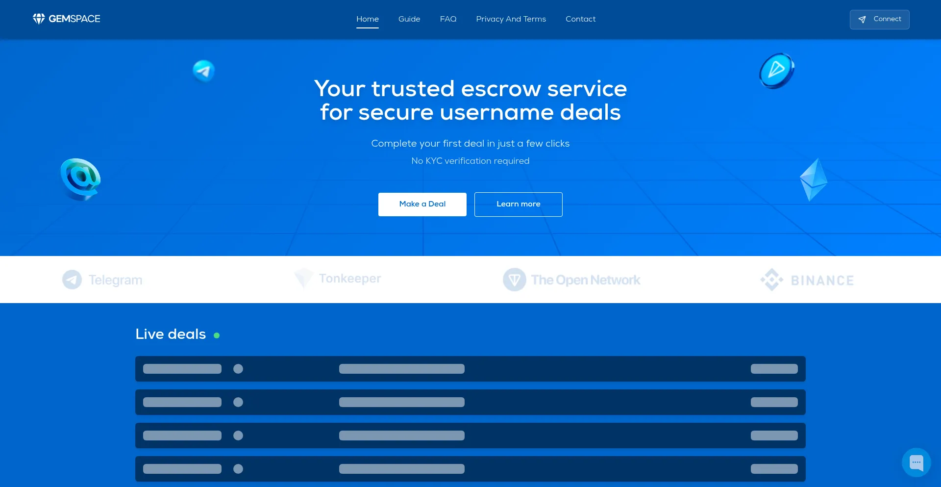 Website screenshot of Gemspace.io