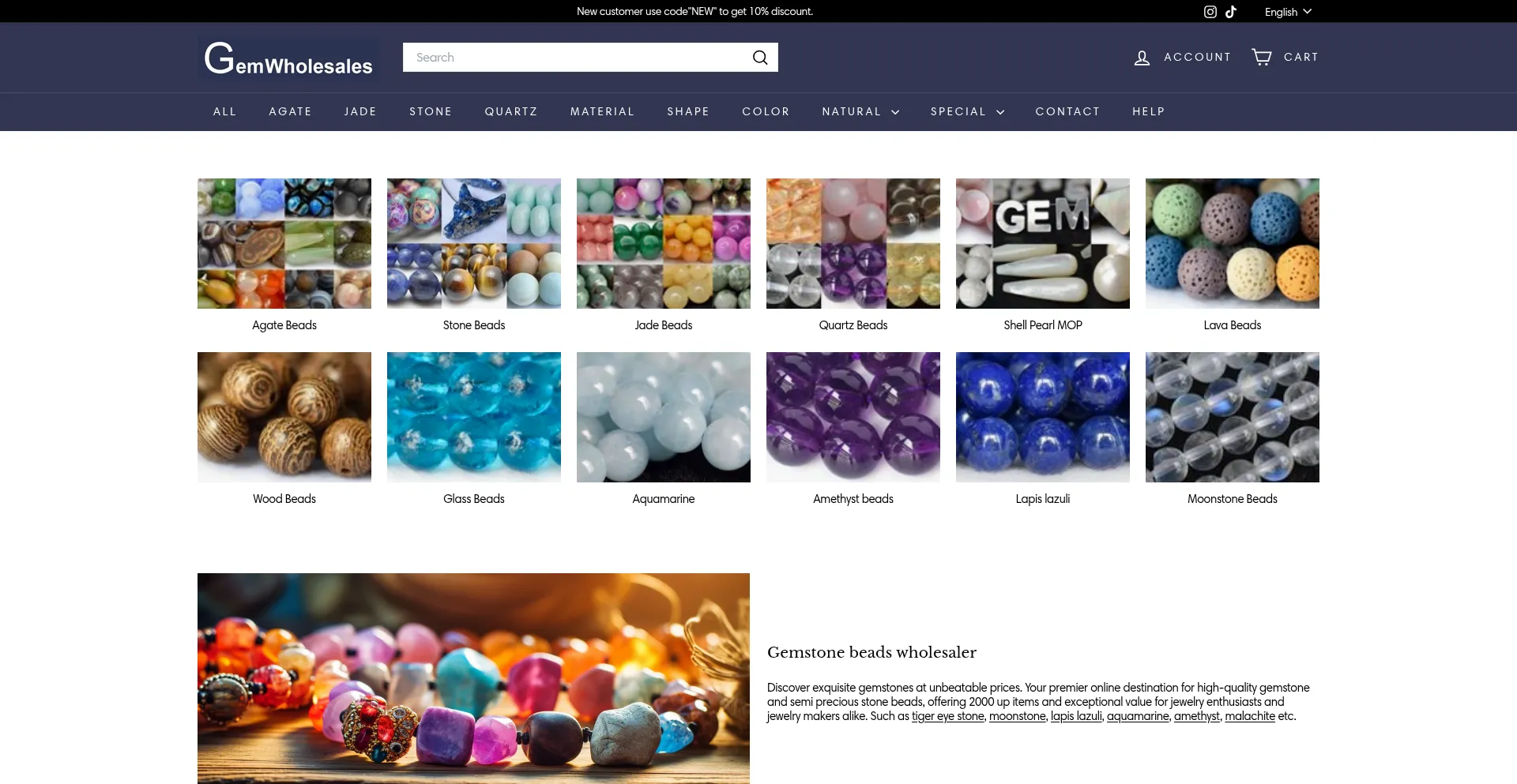 Website screenshot of Gemwholesales.com