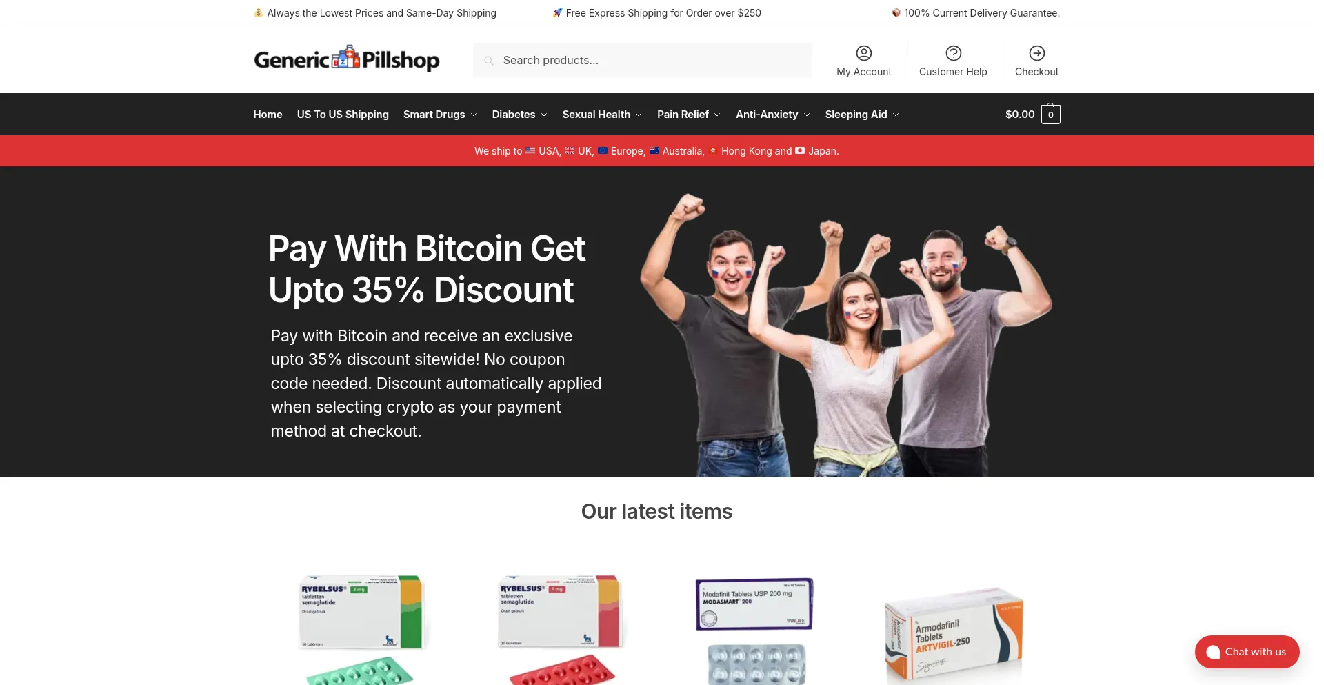 Website screenshot of Genericpillshop.com