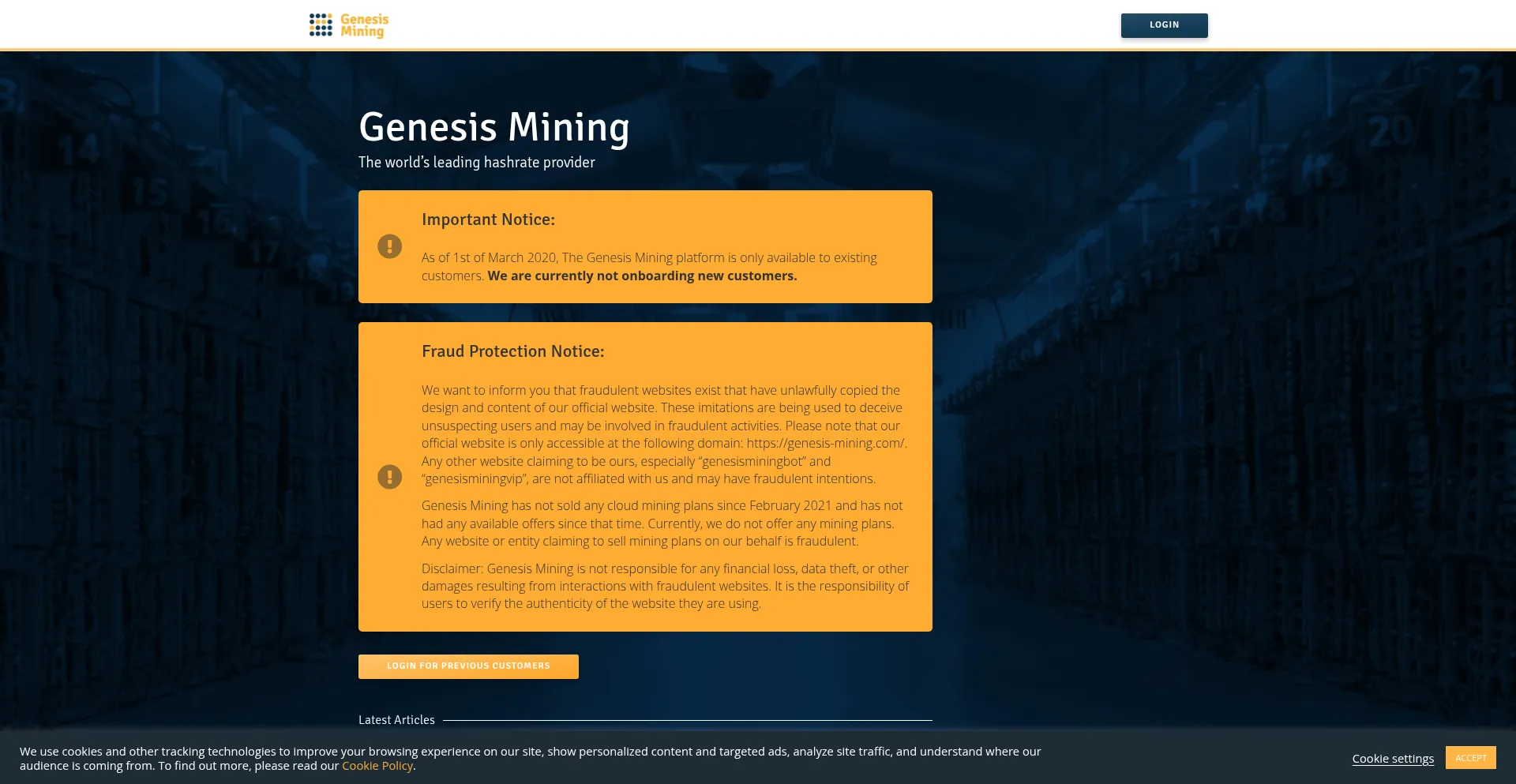 Website screenshot of Genesismining.com