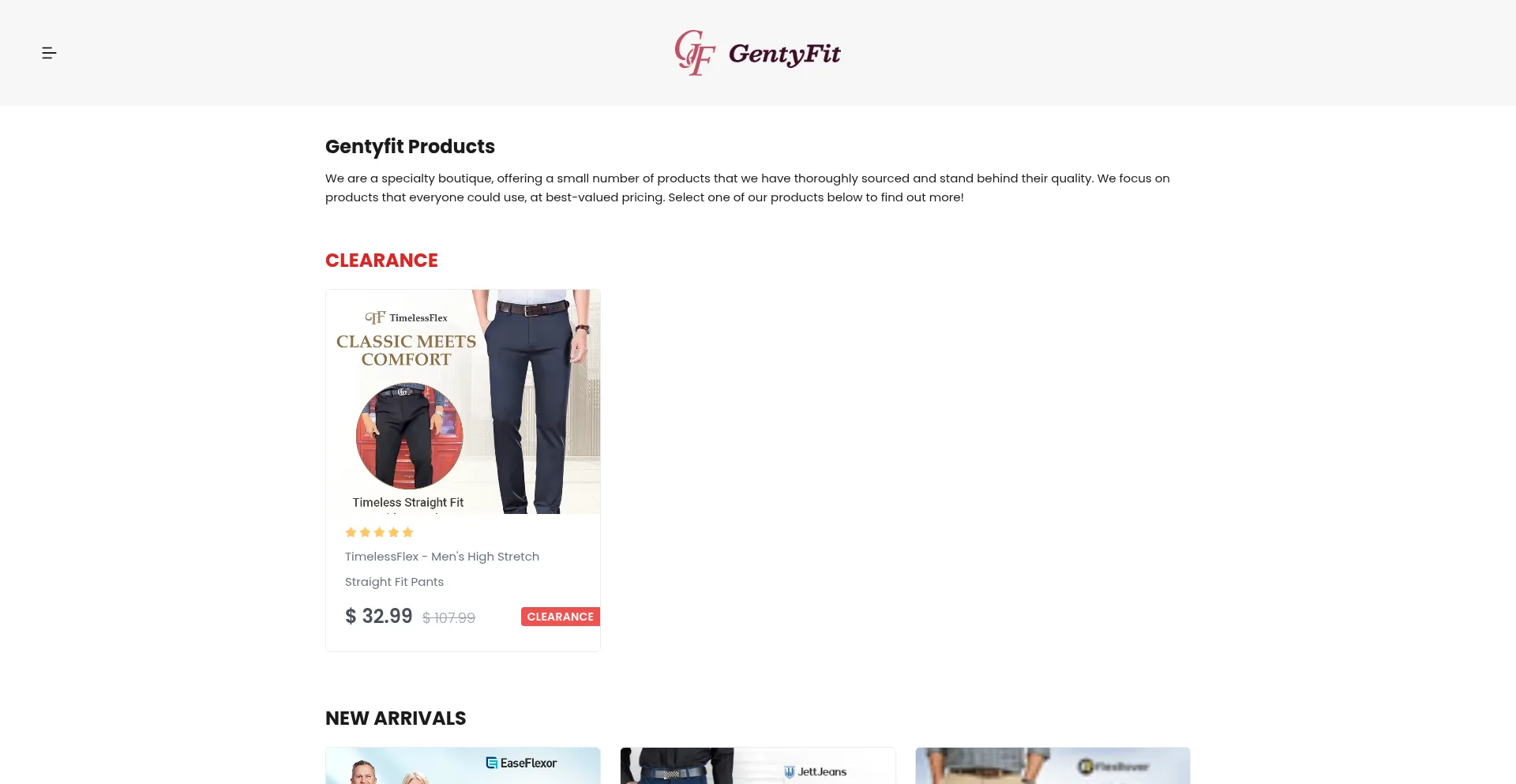 Website screenshot of Gentyfit.com