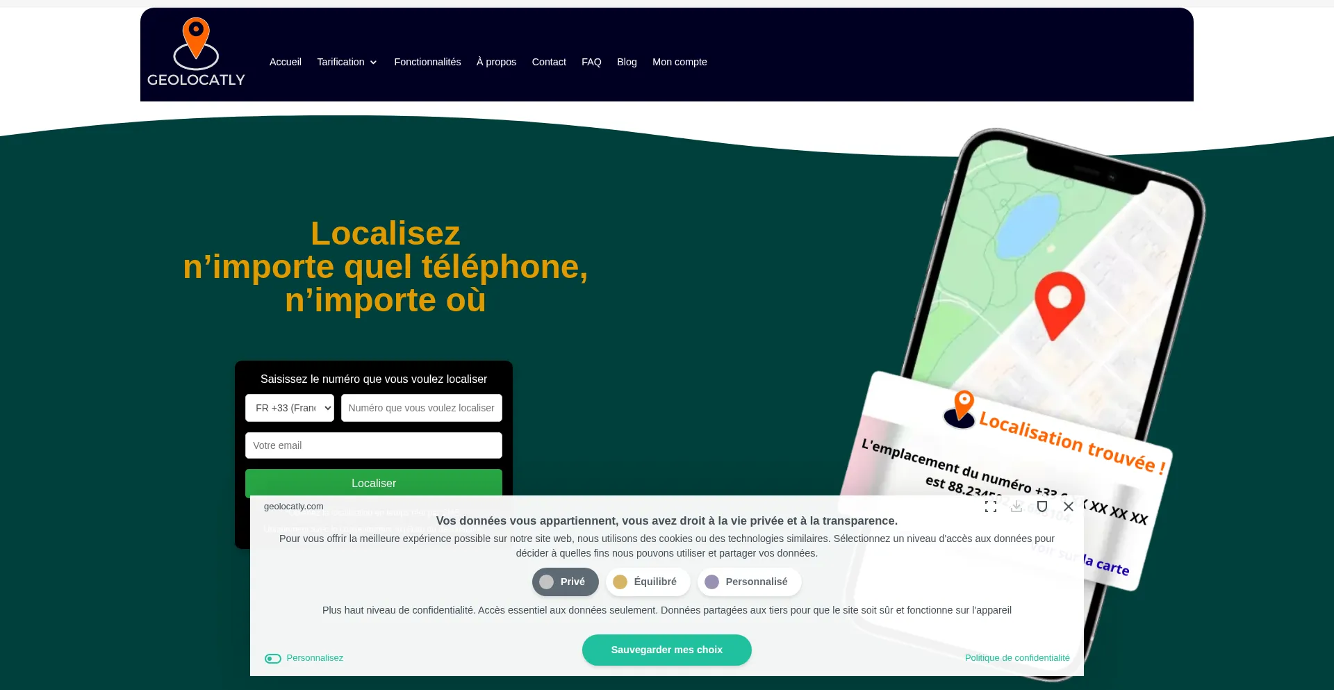 Website screenshot of Geolocatly.com