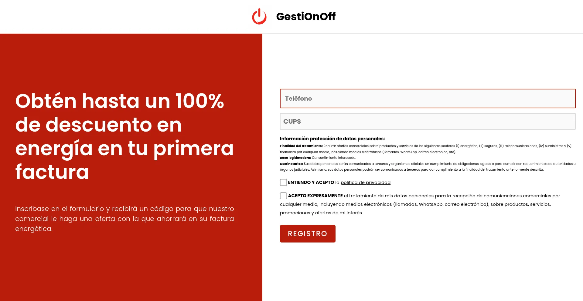 Website screenshot of Gestionoff.com