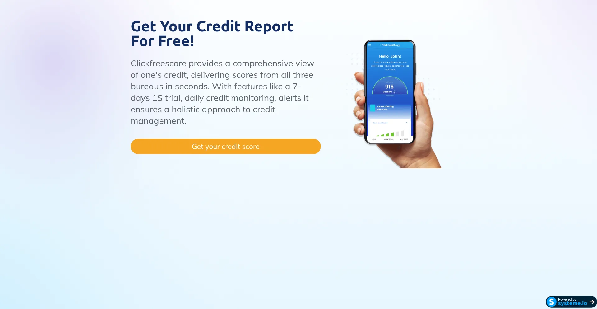 Website screenshot of Get-your-credit-click-free-score.systeme.io