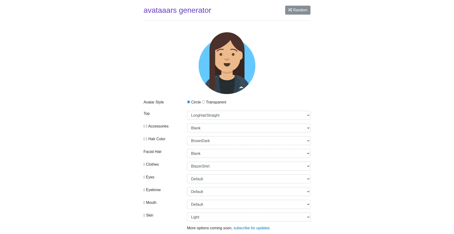 Website screenshot of Getavataaars.com
