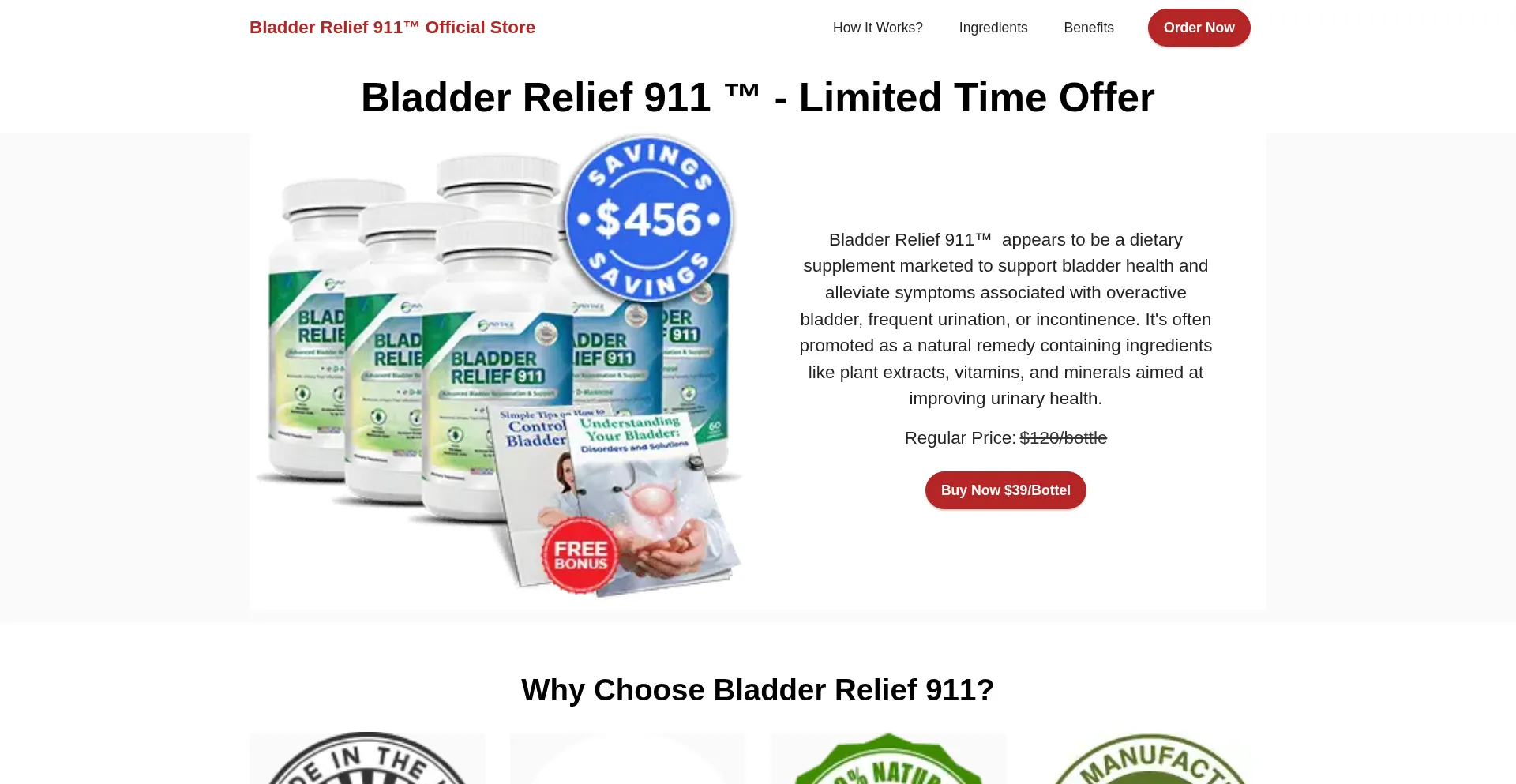 Website screenshot of Getbladderrelief911.us