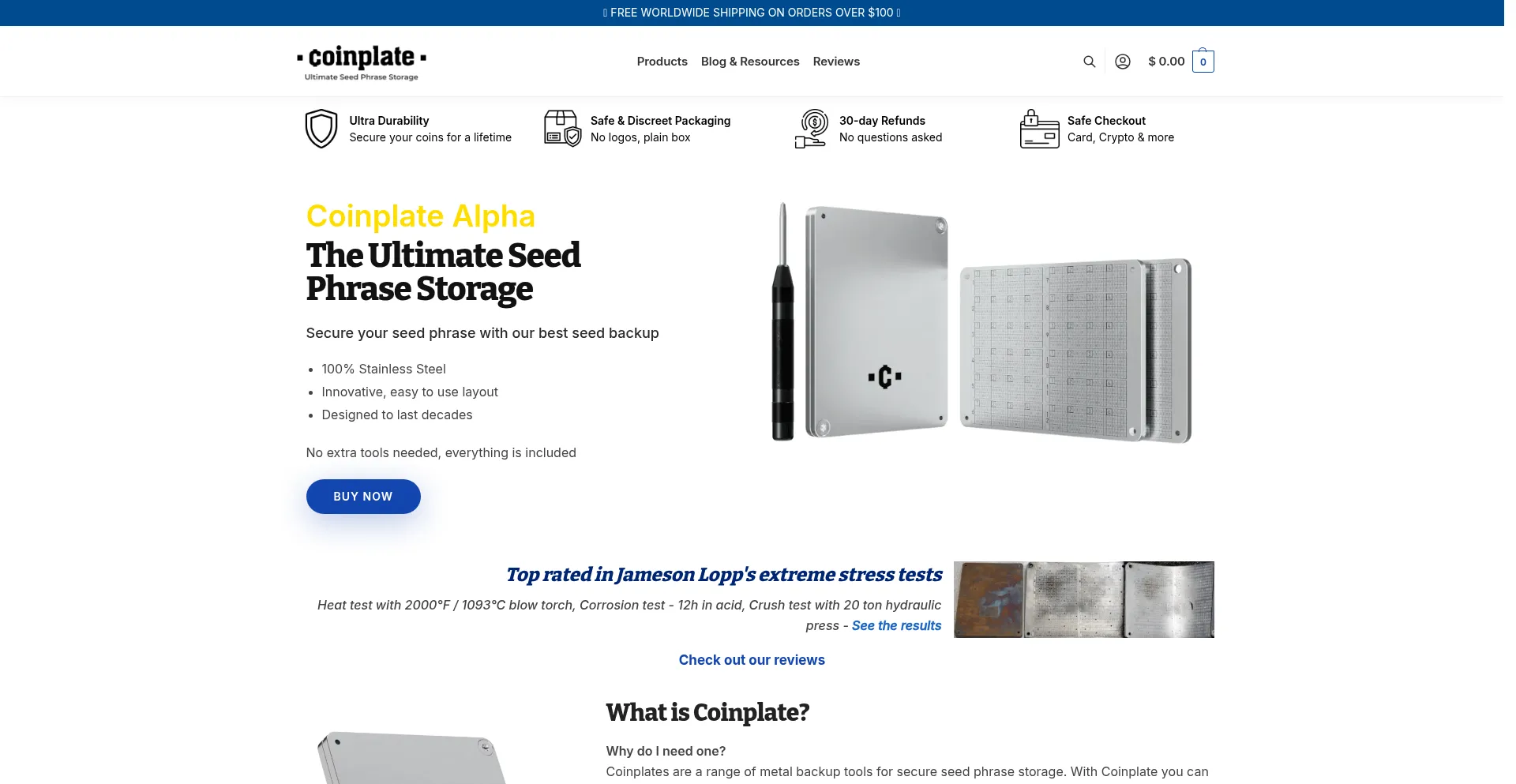 Website screenshot of Getcoinplate.com