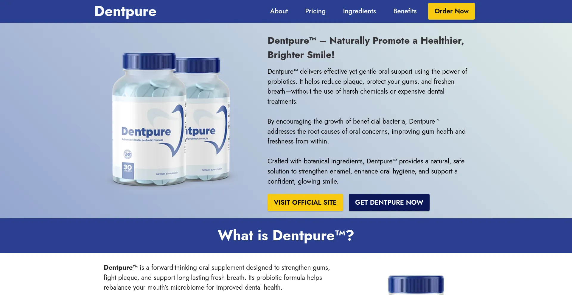 Website screenshot of Getdentpure.net