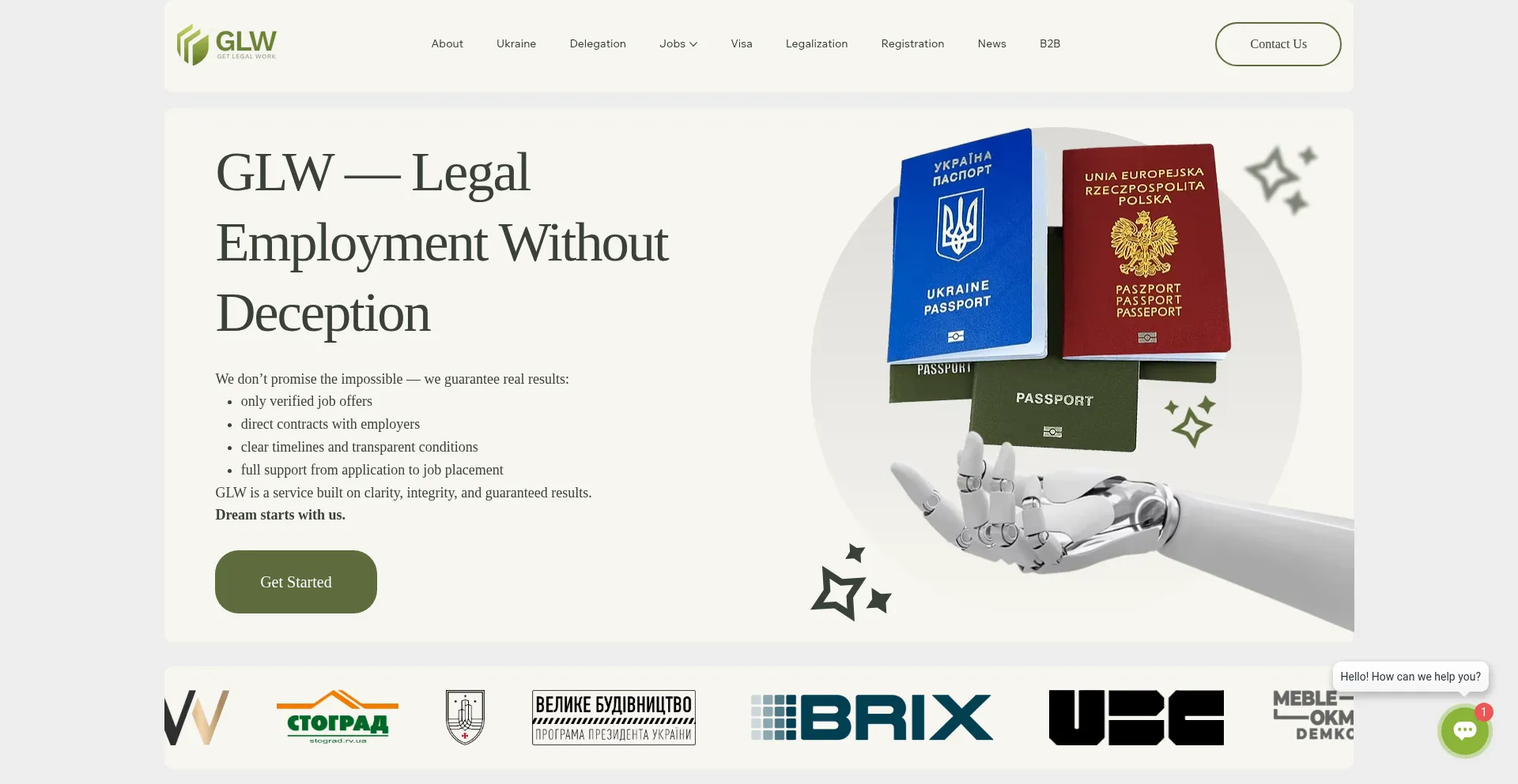 Website screenshot of Getlegal.work
