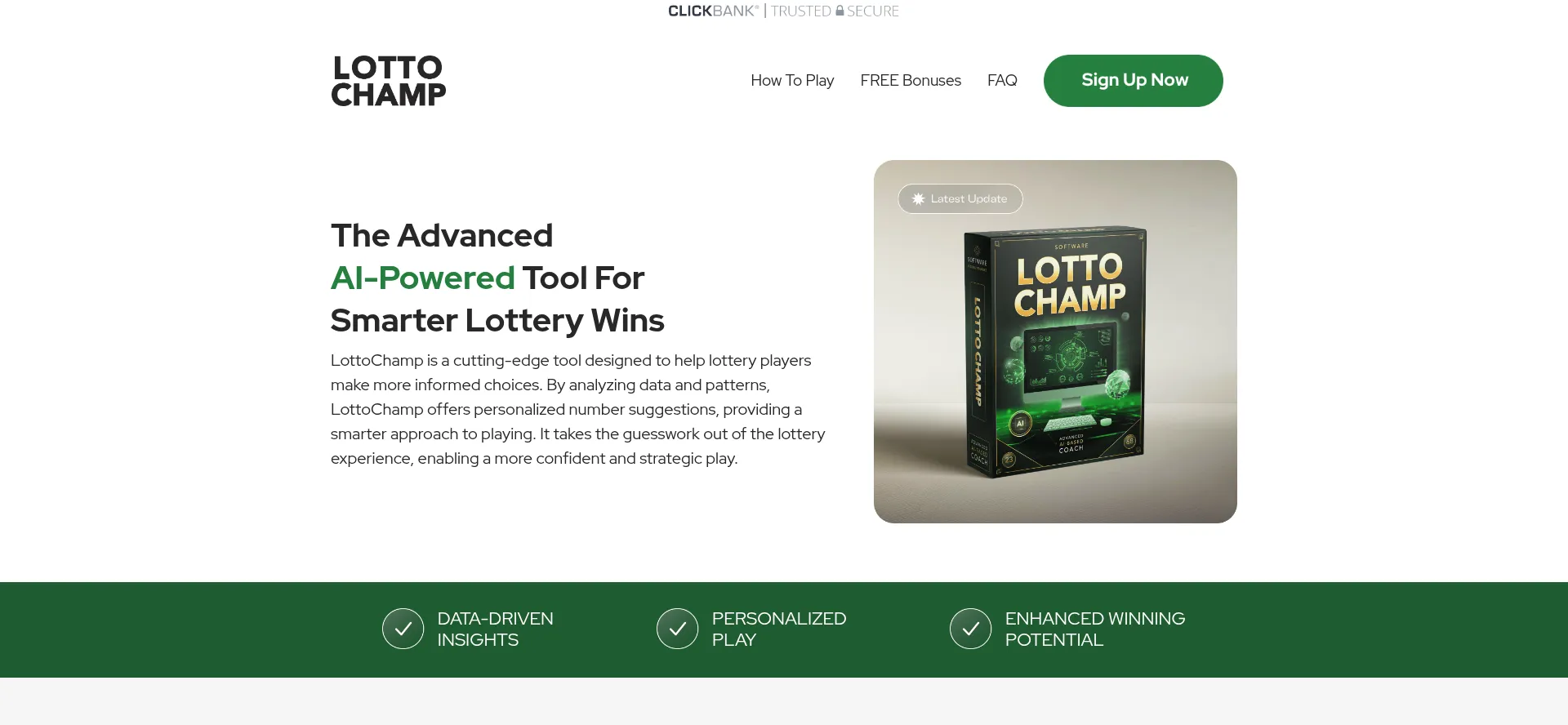 Website screenshot of Getlottochamp.com