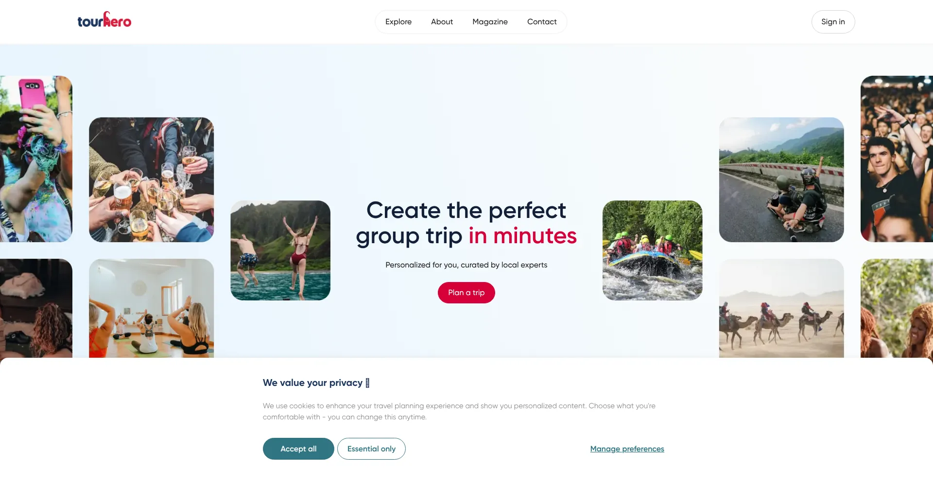 Website screenshot of Getontourhero.com