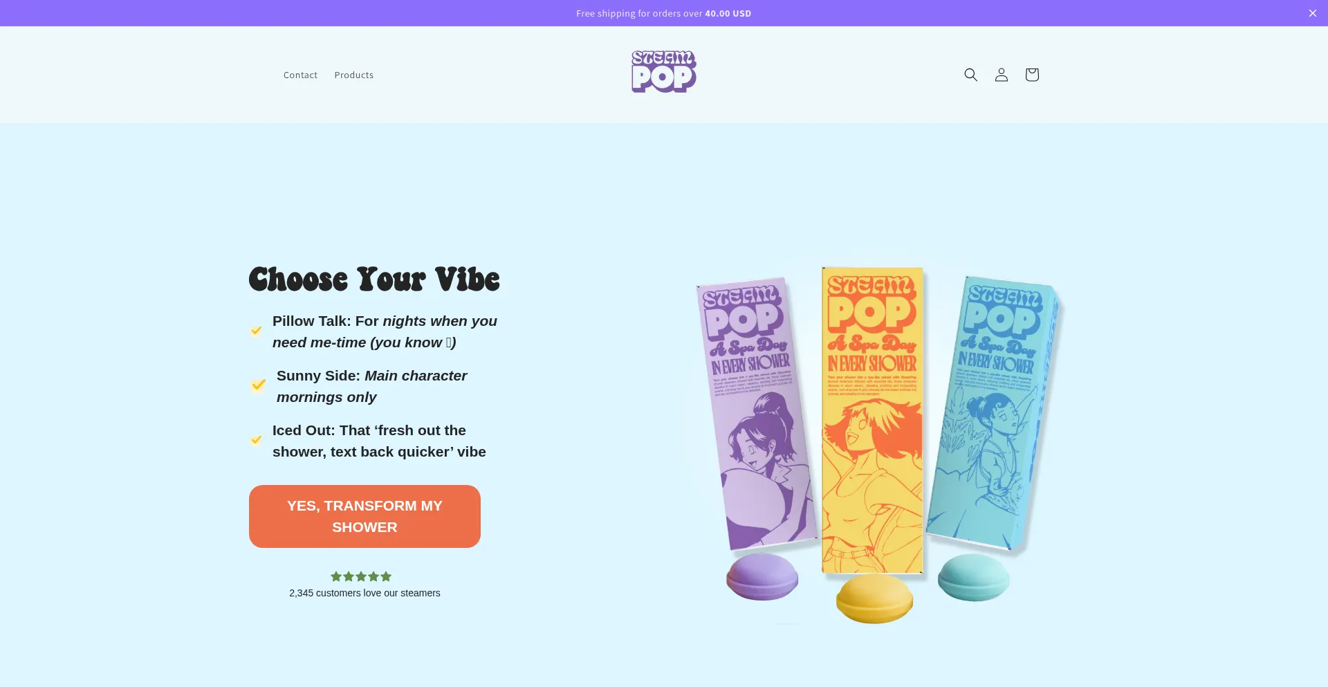 Website screenshot of Getsteampop.com