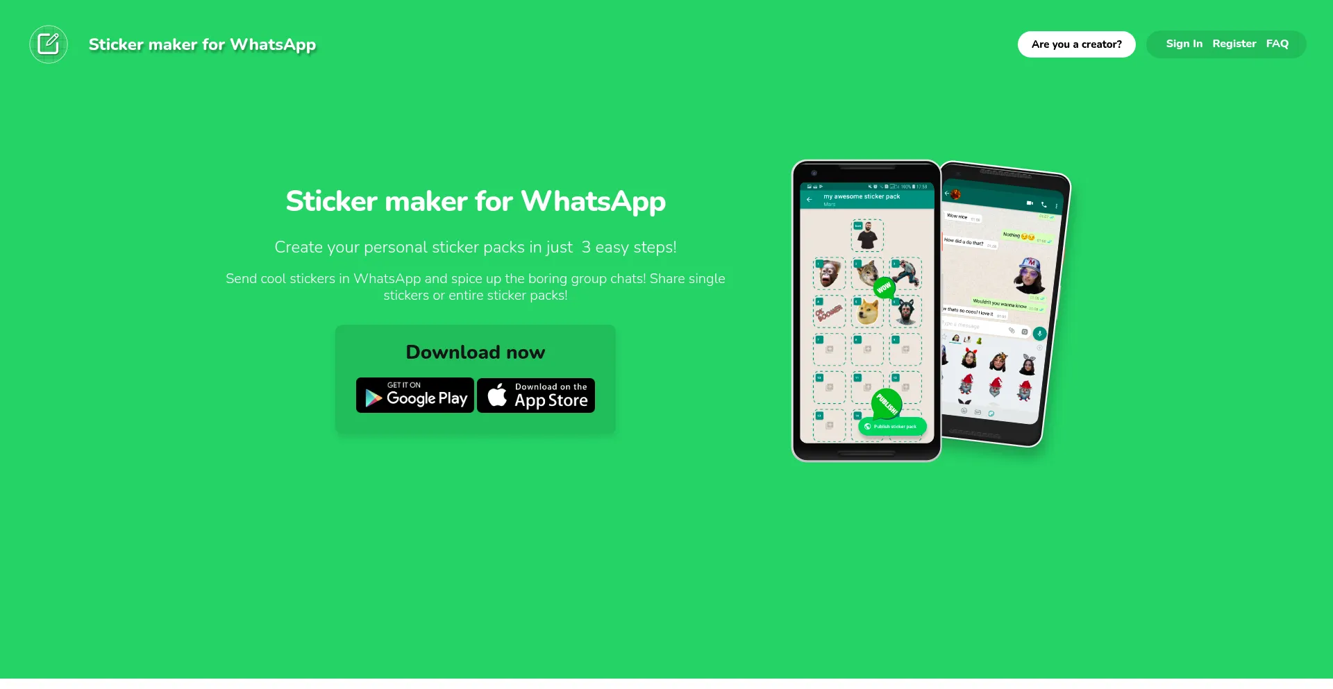 Website screenshot of Getstickerpack.com
