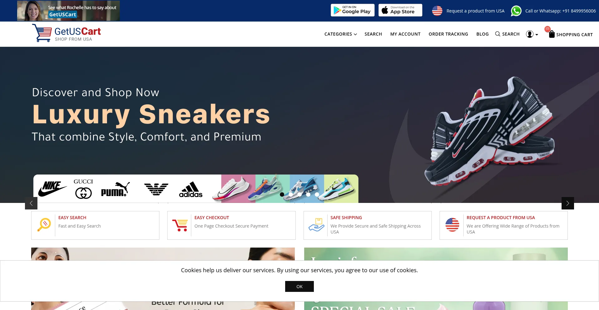 Website screenshot of Getuscart.com
